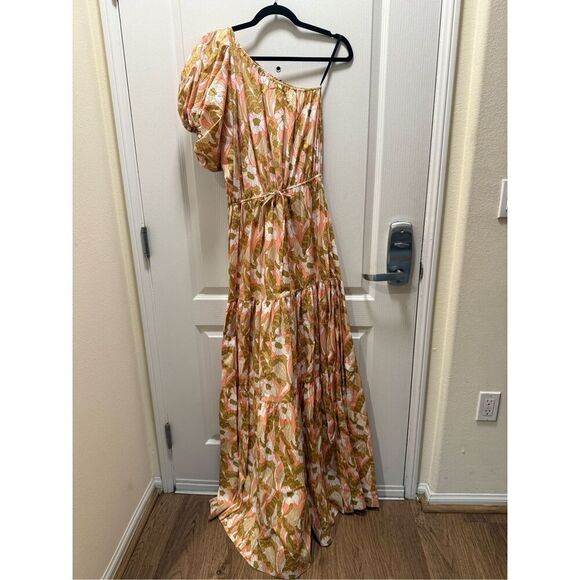 S/W/F ONE SHOULDER PUFF SLEEVE MAXI DRESS Vacation Beach Wedding size S NWT - Picture 3 of 6